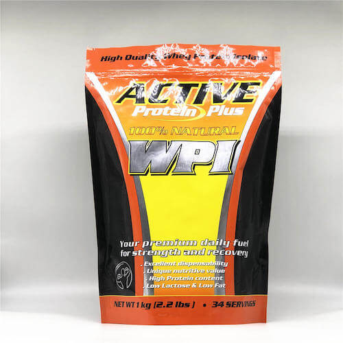 printed stand up pouch for whey protein powder